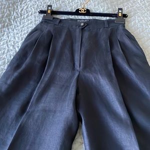 Chanel Authentic Black Linen Trousers Wide Legs